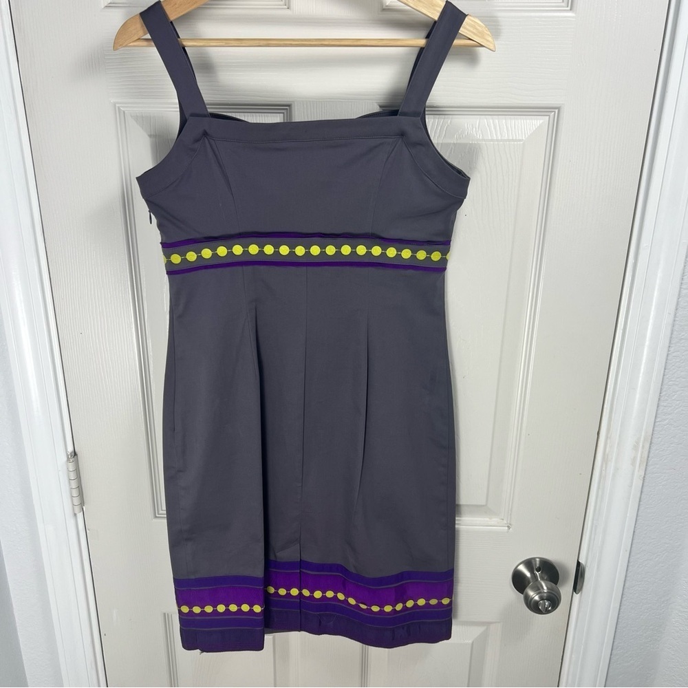 Boden Gray Purple Trim Polka Dot Sheath Dress Women’s Size 4P - Picture 12 of 13